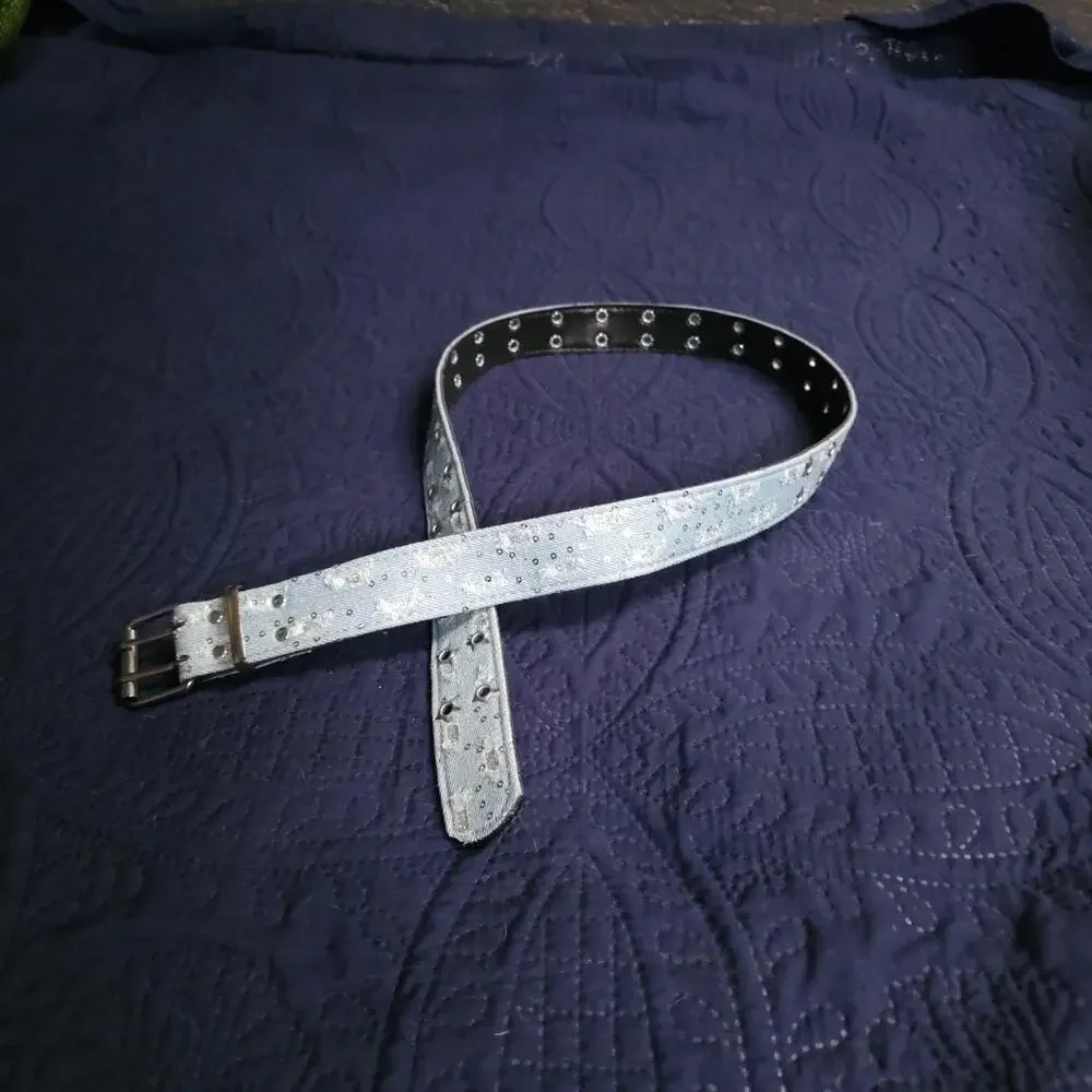 Sparkle Fabric Belt – Blue Silver (One Size) 💙